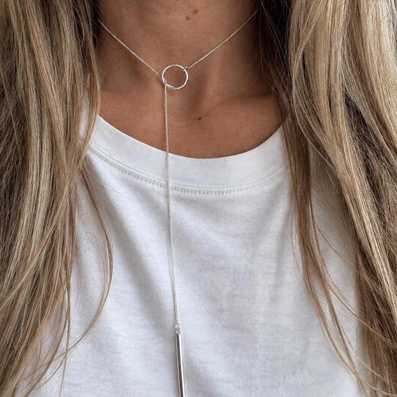 "Yoko" sterling silver circle &amp; bar necklace