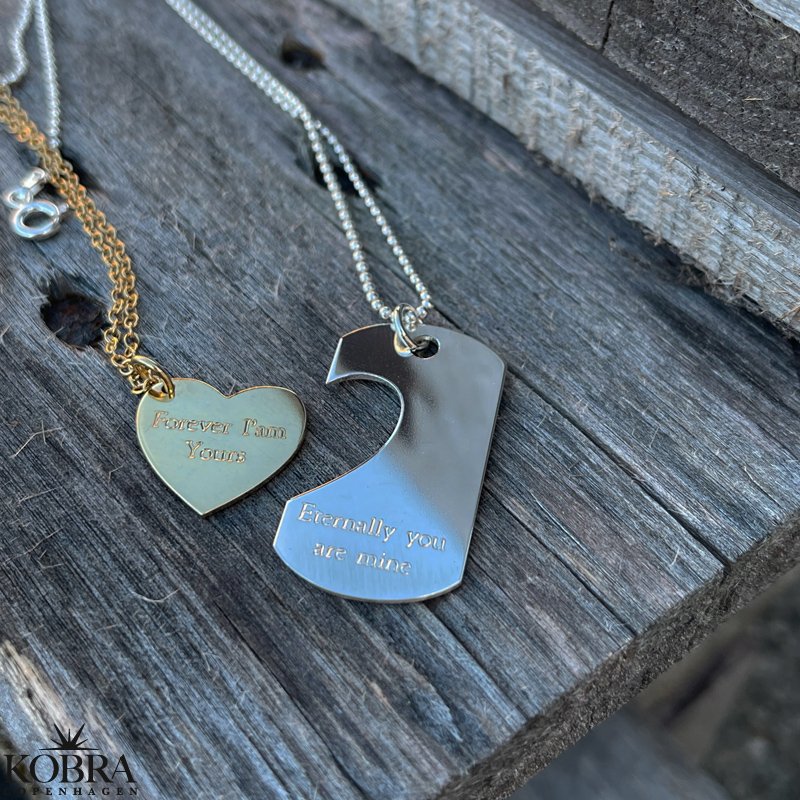 "You and Me" Dogtag i slv og hjerte i guld inklusiv gravering