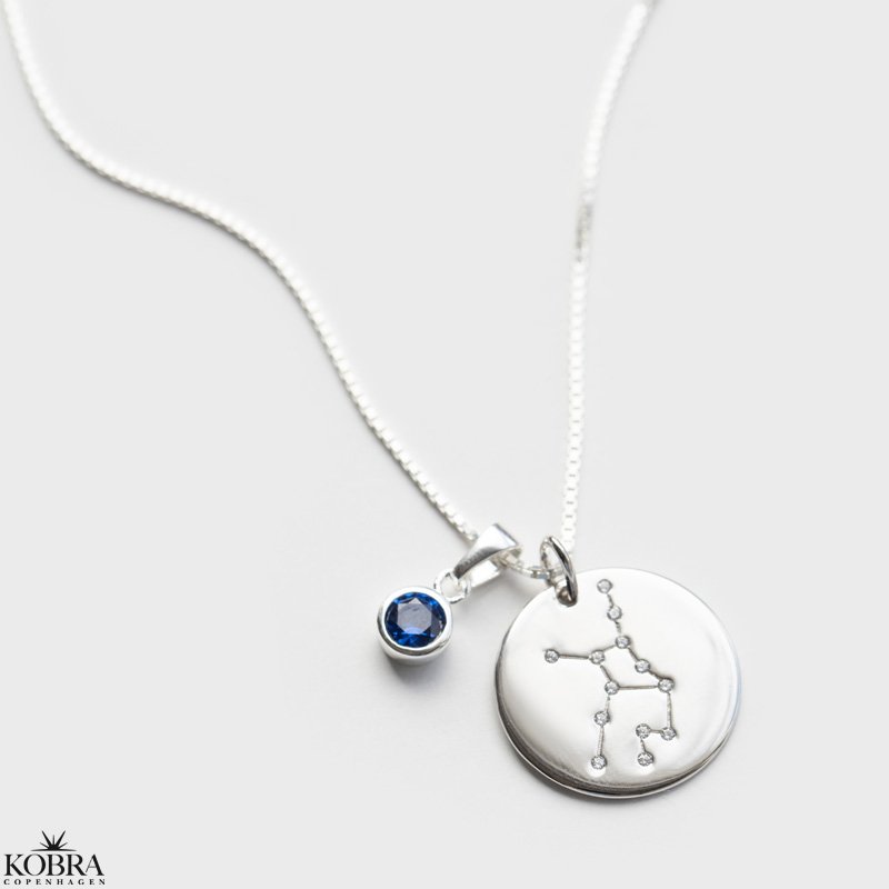 "Zodiac" Stjernetegns halskde /zodiac med zirkonia sten i sterling slv