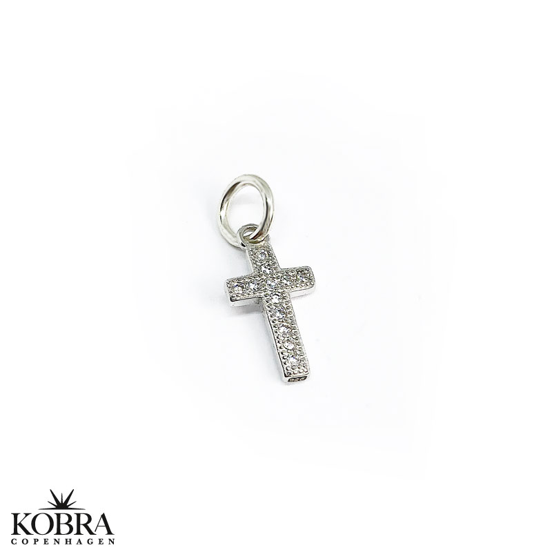 Lille kors sølv halskæde med hvide sten Kors halskæder - KOBRA copenhagen ApS
